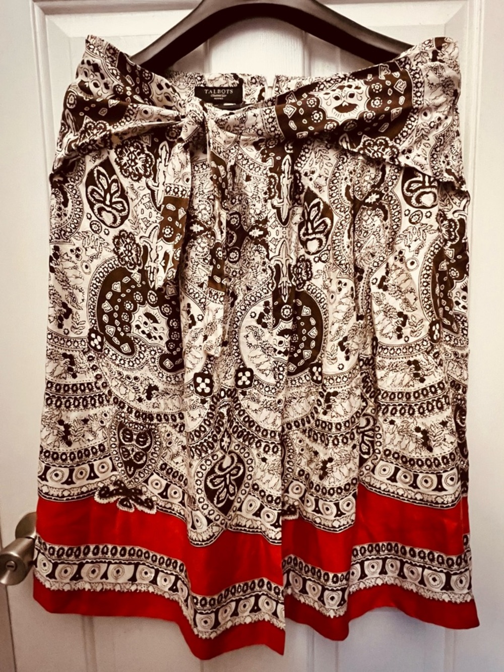 Talbots Black & White Paisley Tie-Waist Skirt